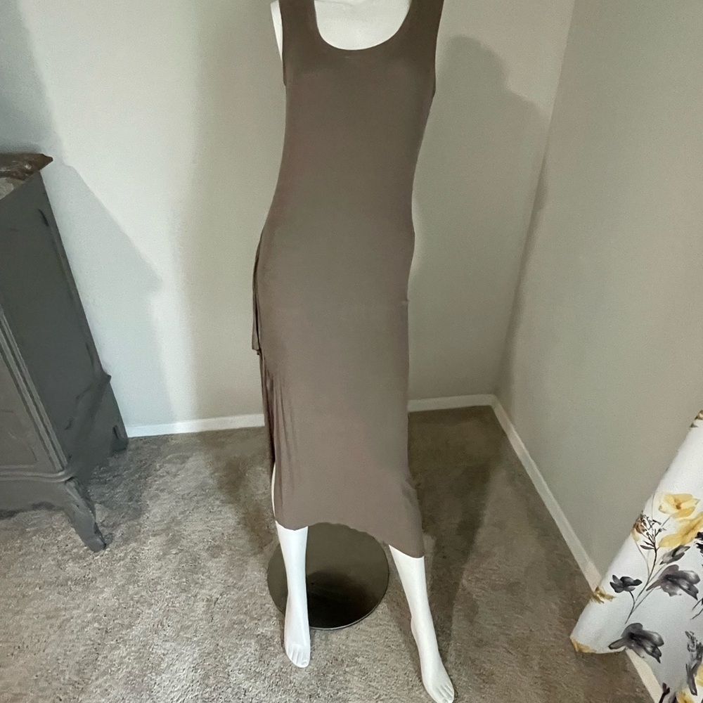 BCBGMaxAzria Tan Pleated Sheath Midi Dress